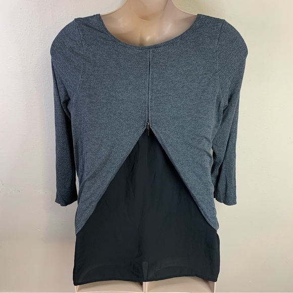 2x Torrid Grey Black Long Sleeve Sweater Knit Black Chiffon Accent Stretch Plus - Picture 6 of 9